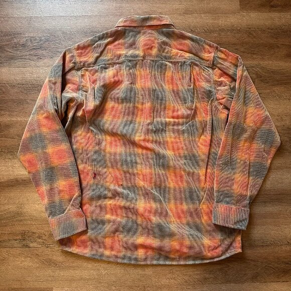 Red Head Casual Button Down Mens Large Orange Plaid Distressed Flannel Shirt - Picture 2 of 7